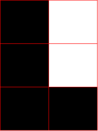 Black squares indicate that the majority of the pixels in that region of the image are black, otherwise the rectangel is white. Motors in the vibrotactile array corresponding to a black rectangle are switched on, those corresonding to a white square are switched off. Photo by Jon Bird.